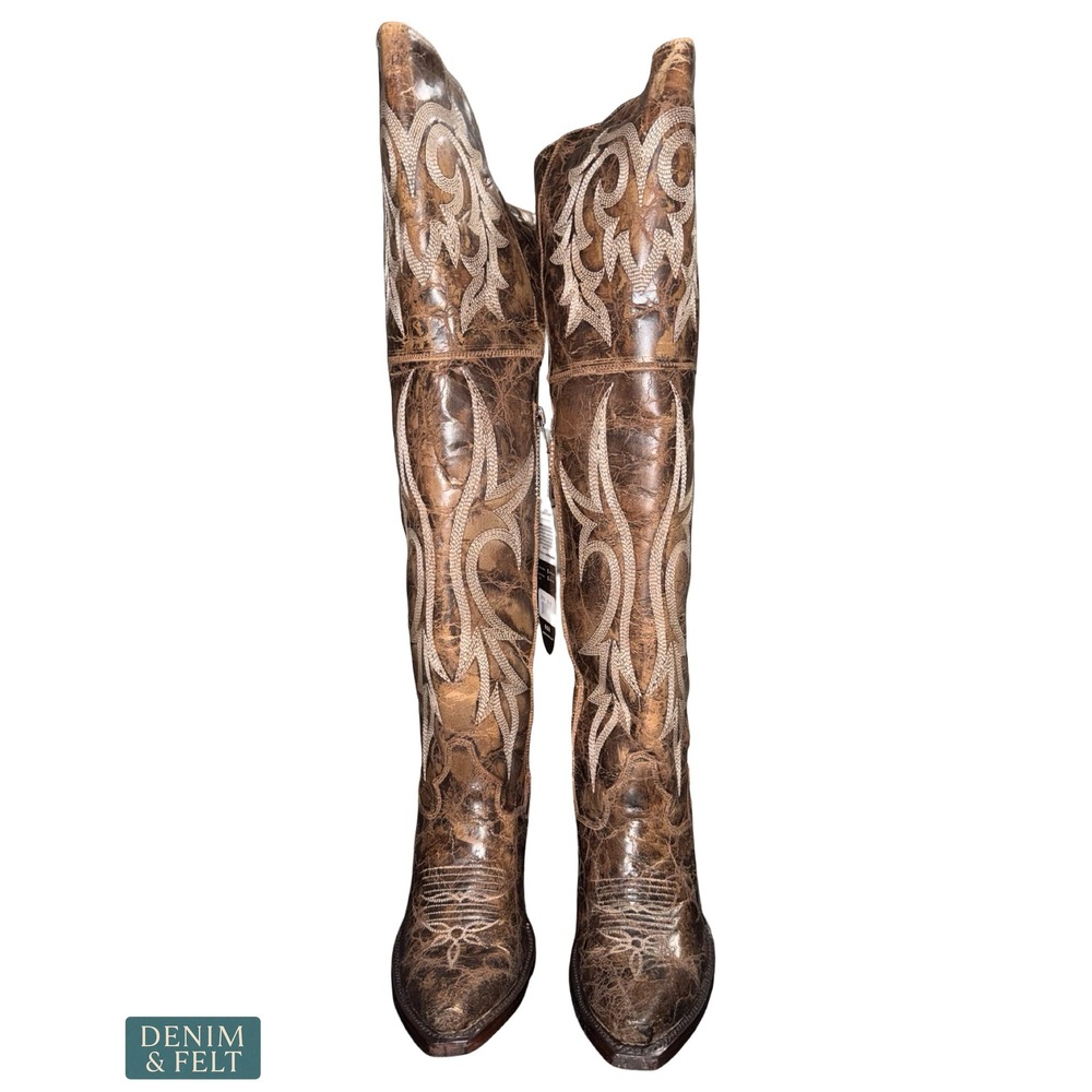 NEW Dan Post Jilted Womens Over The Knee Western Boots Brown Leather Size 6.5 M - Picture 7 of 16